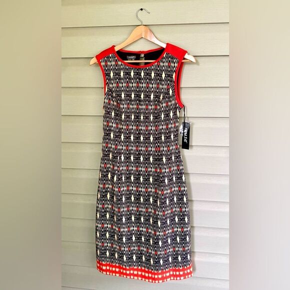 MUSE Geometric Open-Back Sheath Dress black orange Geometric dimond Sz 12 NWT - Picture 6 of 12